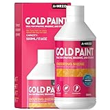 ANRZO Acryl-Goldfarbe 500 ml - Hochwertige Metallische Blattgoldfarbe für Kunst, Malerei, Kunsthandwerk und Möbel - Wasserbasiert, Schnelltrocknend, Glänzend