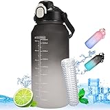 Yuirshion Trinkflasche Sport 2L,Wasserflasche Mit Zeitmarkierungen Und Strohhalm,Auslaufsicher Sportflasche BPA-Frei,Für Camping Geeignetn,Outdoor,Bergsteigen,Angeln,Yoga,Gym (Schwarz-weiß)