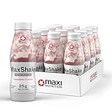MaxiNutrition MaxShake Protein Milchshake Erdbeere, 12x 330ml, cremiger Eiweiß-Shake für unterwegs, 25g Protein, low fat & low carb, laktosefrei, ohne künstliche Aromen, Made in Germany