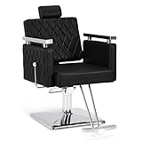 Barberpub Friseurstuhl mit Kopfstütze Kippbar, Friseurstühle mit Hydraulikpumpe 360° Drehbar, Friseureinrichtung Barber Stuhl Höhenverstellbar, Stylingstuhl PVC Kunstleder, 2073 (Schwarz)