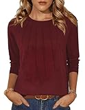Zeagoo Tshirt Damen Rundhals Langarmshirt Herbst Lässiges Shirts Elegant Tunika Tops Fraeun Falten Einfarbig Oberteile Weinrot XL