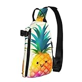 Dwrepo Schultertasche für Damen und Herren, Umhängetasche, Regenbogen-Ananas-Cartoon-Motiv, Brusttasche, Wandern, Tagesrucksack, Bauchtasche, Sling-Rucksack, Schwarz, Einheitsgröße, Sling-Rucksäcke