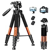 Victiv 182 cm Aluminium Kamera Stativ, Leichtes und Kompaktes Reisestativ für DSLR mit 3-Wege-Schwenk 360° Panorama Kugelkopf und Telefonhalter, kann für YouTube, Vlog und Videokonferenzen-Orange