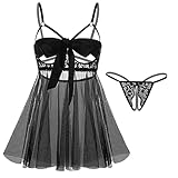 LEBENSFROH Dessous Damen Set Sexy Erotische Translucent Spitze Bodysuit mit Bogen, Lingerie mit Loch Reizwäsche BH und Höschen Sets, Verstellbare Offen Unterwäsche für Frau (M, Schwarz)