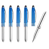 PATIKIL Kugelschreiber Stift mit Stylus Spitz und LED Blitzlicht 5 Pack 3 in 1 Metall Stift Schwarz Tinte 1.0mm Mittel Stylus Stift für Touchscreens Blau