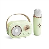 Tragbarer Bluetooth-Lautsprecher mit drahtlosem Mikrofon, Karaoke Maschine mit Mikrofonen, Mini Karaoke Anlage mit 6 Stimmeffekten, tragbare Bluetooth Karaoke Lautsprecher für Kinder (Grün)