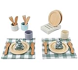 Little Log Geschirrset aus Holz Kinder spielküche zubehör Kinderküchen Set Geschenk Rollenspielzeug für Mädchen und Jungen ab 3 Jahren