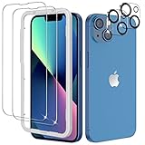 OMOTON für iPhone 13 Panzer Schutz Glas mit Rahmen-Installationshilfe, kompatibel mit iPhone 13 Kamera Schutzfolie, 2+2 Stück, Anti- Kratzer, Bläschenfrei, 9H Härte, HD-Klar