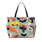 SSGVLPTO Delicious Sushi 1 Druck Große Kapazität Tragetasche Strand Tote Bag Große Kapazität Camping Tasche Schwarz Einheitsgröße, Schwarz , Einheitsgröße