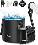 WADEO Tragbare Campingdusche Akku mit Pumpe und Eimer, Camping Dusche Outdoor mit wiederaufladbarem Akku, Mobile Duschen mit Duschkopf und Schlauch, für Camping Reisen Garten Autowaschen - Schwarz