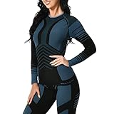 MEETYOO Thermounterwäsche Damen, Funktionswäsche Skiunterwäsche Set Damen Funktionsunterwäsche Atmungsaktiv Thermounterhemd Lang Thermounterhose Frau Thermo für Running Skifahren
