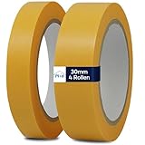 plid® Goldband Malerkrepp [Wasserabweisend] - Malerklebeband Nassfest - für Innen & Außen - Abklebeband Maler - verhindert Unterlaufen von Farben - Painters Tape - Klebeband Maler (30mm, 4 Rollen)