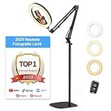 Upgrade Ringlicht Ringleuchte mit Stativ Overhead, Evershop 10” Handy Stativ mit LED Ringlicht Flexibel 70,8” Höhe& 360°Lichtring Ring Light mit Fernbedienung Blitzgeräte für Tiktok YouTub,CRI95