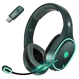 PHOINIKAS Gaming Headset Wireless, Bluetooth Headset, Bluetooth für Handy/Laptop, 2.4Ghz Dongle für PC/PS4/PS5/TV/Switch, Noise Cancelling Mikrofon, 30 Stunden Akku, LED Licht