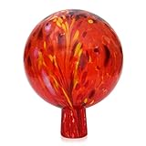 Lauschaer Glas Gartenkugel Rosenkugel aus Glas mit Granulat Tomatenrot h 19cm, d 15cm mundgeblasen handgeformt