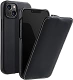 STILGUT UltraSlim kompatibel mit iPhone 14 Plus (6.7') Hülle - iPhone 14 Plus Flip Case aus Leder, Klapphülle, Handyhülle, Lederhülle - Schwarz Nappa