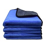 Kemes Mikrofasertücher Auto 3 Stück 500 GSM Poliertuch Lackpflege - extrem saugstark und schonend weich für die Pflege von Auto und Motorrad Trocknen, Polieren - 30 x 30 cm (3PCS) Blau