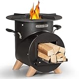 Blumfeldt Feuerstelle mit Grillrost, Feuerschale für Terrasse & Camping, Feuerschale-Set mit Grill, L-Form Feuerschalen mit Schürhaken, Feuerschale für den Garten, Feuerstelle mit Holzstand