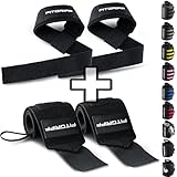 Fitgriff® Handgelenk Bandagen + Zughilfen (2er Set) - für Krafttraining, Fitness, Bodybuilding, Gewichtheben, Gym, Kraftsport - für Frauen und Männer (Black)