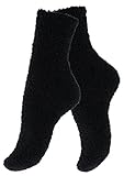 2 oder 4 Paar flauschige Kuschelsocken, Dicke warme Socken in verschiedenen Trendfarben, Schwarz 4 Paar, One Size (36-41)