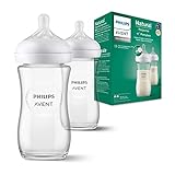 Philips Avent Babyflaschen Natural Response aus Glas – 2x Babyflasche, 240 ml, BPA-frei, für Neugeborene ab 1 Monat (Modell SCY933/02)