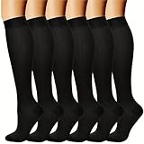 DSFIHJO Kompressionsstrümpfe Herren 6 Paar Kompressionsstrümpfe in Volltonfarbe, for Krankenschwestern, schwarze Hautfarbe Reise kompressionssocken flug(6pairs black,S M)