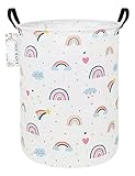 FANKANG Faltbarer Wäschekorb, Wäschesammler aus Segeltuch, mit wasserdichter PE-Beschichtung, für Kinderzimmer, Spielzeug, Zuhause, Geschenkkorb, Büro, Schlafzimmer, Kleidung (rund, Regenbogen)