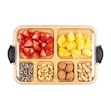 Easyhomie Käsebrett mit Verschließbarem Deckel, Bambus Tablett, Snackbox für Drinnen und Draußen, Leicht zu Transportieren & Frisch zu Halten (Rechteckig)