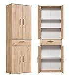 mokebo® Mehrzweckschrank 60cm Breite mit Schubladen 'Der Praktische', großer Büroschrank o. Aktenschrank, auch als Schuhschrank oder Apothekerschrank in 60x180x34 cm (B/H/T) in Sonoma Eiche