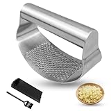 XWGKLN Knoblauchpresse Edelstahl - Multifunktional Garlic Press mit Silikonschäler und Reinigungsbürste Knoblauchpresse Spülmaschinenfest (silbrig)