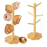 Cnwinu 2 Stück Brezelständer Holz, 6-armig Donut Ständer, Stabile Tassenregal, Holz Wurststände, Großvolumiger Tassenhalter, Rutschfester Becherhalter, Geeignet für Kaffeebar,Küche, Oktoberfest Deko