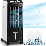 oneConcept 65W Luftkühler mit Wasserkühlung, Switch, 3-in-1 Verdunstungskühler, Luftbefeuchter & Ventilator, Mobile Klimageräte Luftkühler 7L, Leiser Air Cooler mit Bodenrollen, 2 Kühlpacks, 360m³/h