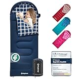 KingCamp Kinderschlafsack Schlafsack Winter Warmer Deckenschlafsack 3-4 Jahreszeiten für Kinder beim Camping Trekking 170 x 70 cm Komfort: 7°C 1.4 KG,(Navy, Links)