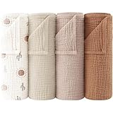 Bearmoss Moltontücher Baby 100% Baumwolle Weiche Spucktücher Baby,Atmungsaktiv und Extrem Saugfähig Musselin Tuch für Saugstark Mulltücher 4er 60x60cm (Brauner Druck)