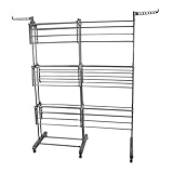 homewell Wäscheständer Wäschetrockner Turm Ausziehbar wäschetrockner, Turm-Wäscheständer mit Faltbaren Flügeln, Teleskopstange, Standtrockner Wäscheturm mit Rollen für Innen und Außen (Grau + Grau)