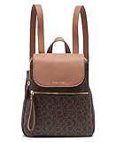 Calvin Klein Damen Elaine Signature Key Item Flap Rucksack, Braun/Khaki/Gepäck Saffiano, Einheitsgröße