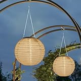 Auting Solar lampions außen, 2 Stück 20cm Solar Led Laternen außen wetterfest Nylon Hängende Gartenlaterne, lampions solar outdoor für Garten, Terrasse, Hochzeit, Fest Deko(Warmweiß)