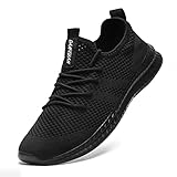 FUJEAK Herren Walkingschuhe Turnschuhe Fitnessstudio Sportschuhe Sneaker Running Tennis Freizeit Straßenlaufschuhe Leichtgewichts Atmungsaktiv Schlüpfen Schuhe Schwarz 44 EU