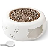 Stövchen Für Teekanne Keramik, Japanischer Katzenkrallen-Teewärmer Mit Korkmatte & Löffel - Hohl Geschnitztes Design Warmhalteplatte Teelicht Zur Wärmeerhaltung Von Tee/Kaffee, ø14.5cm Weiß