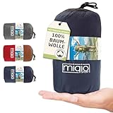 Miqio® 2in1 Baumwoll-Hüttenschlafsack mit durchgängigem Reißverschluss (Koppelbar): Leichter Komfort Reiseschlafsack und XL Reisedecke in Einem - Sommer Schlafsack Innenschlafsack (Blau,Links)