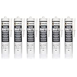 6 x HAUSA Strukturacryl Fassadenacryl 310ml Weiß Acryl mit Körnung Abdichtung für Außenbereich - Putzacryl körnig Top Reparaturacryl Riss stop Außen Acryl Fugenmasse für Ausbesserungen Putz