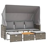 vidaXL Outdoor Sofa 3-Sitzer, Gartensofa mit Dach Hockern, Sonnenliege für Garten Terrasse, Gartenbank Gartenliege, Grau Poly Rattan