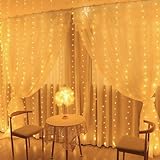 Lichterkette innen，MUSUNIA lichtervorhang USB 2X2M 200led lichterkette , Lichtervorhang Fenster mit 10 Haken für Schlafzimmer Fenster Party (warmweiß)