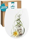 Calmwaters® WC Sitz mit Absenkautomatik Wellness-Motiv Plumeria, Thermoplast Toilettendeckel, abnehmbar, Top-Fix, universale O-Form, ovaler Toilettensitz, Komfort Klodeckel, Wellness-Dekor, 26LP5005