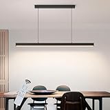 SENFAY 80CM LED Pendelleuchte Esstisch Dimmbare Moderne Hängeleuchte Holz Mit Fernbedienung, Linear Design Höhenverstellbar Küchenlampe Hängend, Hängelampe Schwarz Für Büro Esszimmer Wohnzimmer Küche