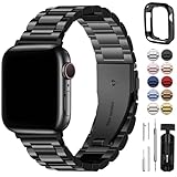 Fullmosa Kompatibel mit Apple Watch Armband 49mm 45mm 44mm 42mm, Metall Ersatzband für Series 9 Ultra/Ultra2 Series 8 7 SE 6 5 4 3 2 1 Edelstahl iWatch Bands Schwarz