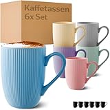 Cosumy Kaffeetassen 6er Set Modern Bunt Pastellfarben - Einzigartiges Streifenmuster - Matt Keramik - Mikrowellenfest - Spülmaschinenfest & Komfortabler Griff