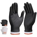 ENPOINT Einweg-Grillhandschuhe, Nitril, schwarz, Größe L, 5 mm, zum Kochen, Servieren, Metzger, Grillen, Kochzubehör, latexfrei, mit 12 Paar Baumwoll-Handschuheinlagen, für Herren und Damen, 100 Stück