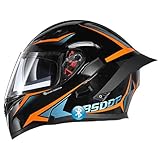 Integrierter Bluetooth-Integralhelm für Motorräder, hochklappbare Sonnenblende, modulare Motorradhelme, DOT/ECE-zugelassener Skateboard-Moped-Straßenrenn-Sturzhelm für Erwac(Size:XXL(63-64cm),Color:B)