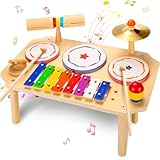 Sweet time Kinder Trommel Set, Musikinstrumente Kinder Set Musik Kinderspielzeug mit Xylophon, Holz Spielzeug Baby Musikspielzeug Montessori Lernspielzeug Schlagzeug für Kleinkinder Jungen Mädchen